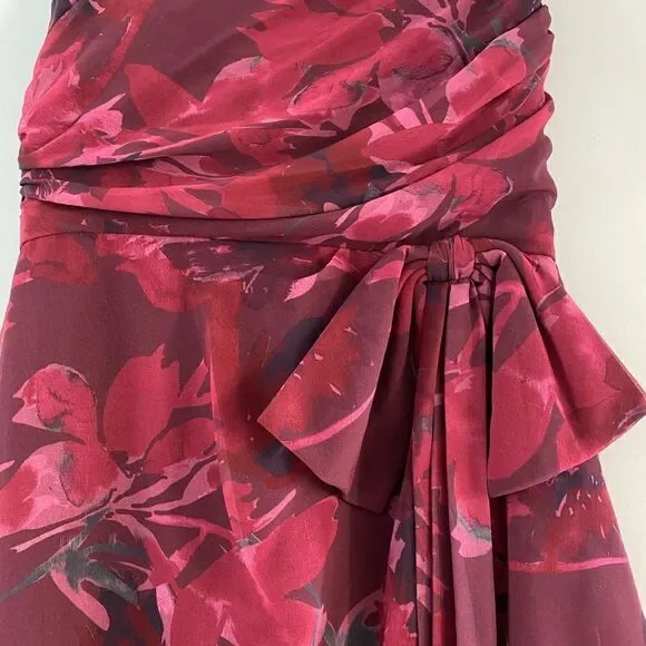 Badgley Mischka Red Floral Strapless Gown Dress - Picture 7 of 8